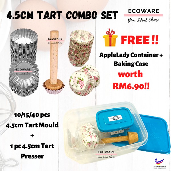 Pakej Gabungan Nilai 10 15 40 Pcs 4 5cm Acuan Tart 1pc Tart Presser Acuan