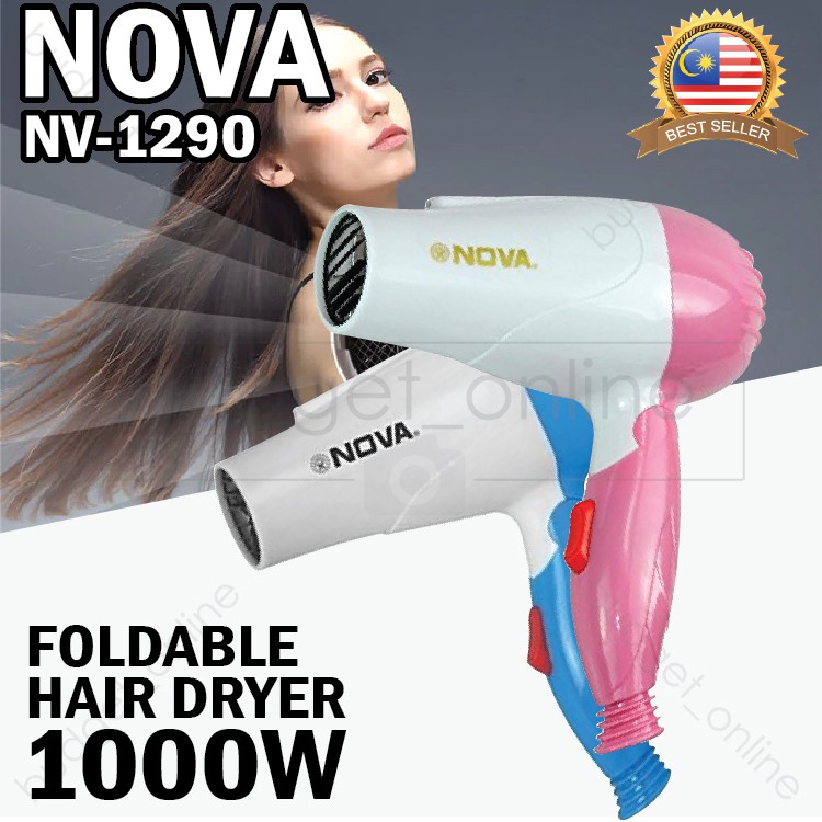 Nova NV-1290 Mini Hair Dryer Foldable 1000W Hair Styling Blow Travel |  Shopee Malaysia