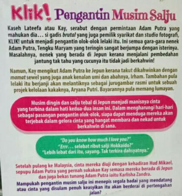 Novel Klik Pengantin Musim Salju Karya Suri Ryana Shopee Malaysia