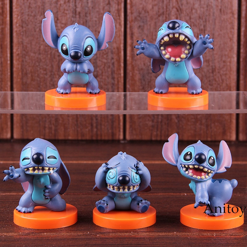 5pcs Set Cartoon Lilo And Stitch Mini Car Decoration Dolls Action