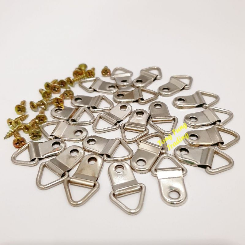 Ready Stock Frame Picture Hook Hanging Bracket Silver Brass Triangle DRing Hook Nail Paku Hanger Canvas Oil Wall Screw