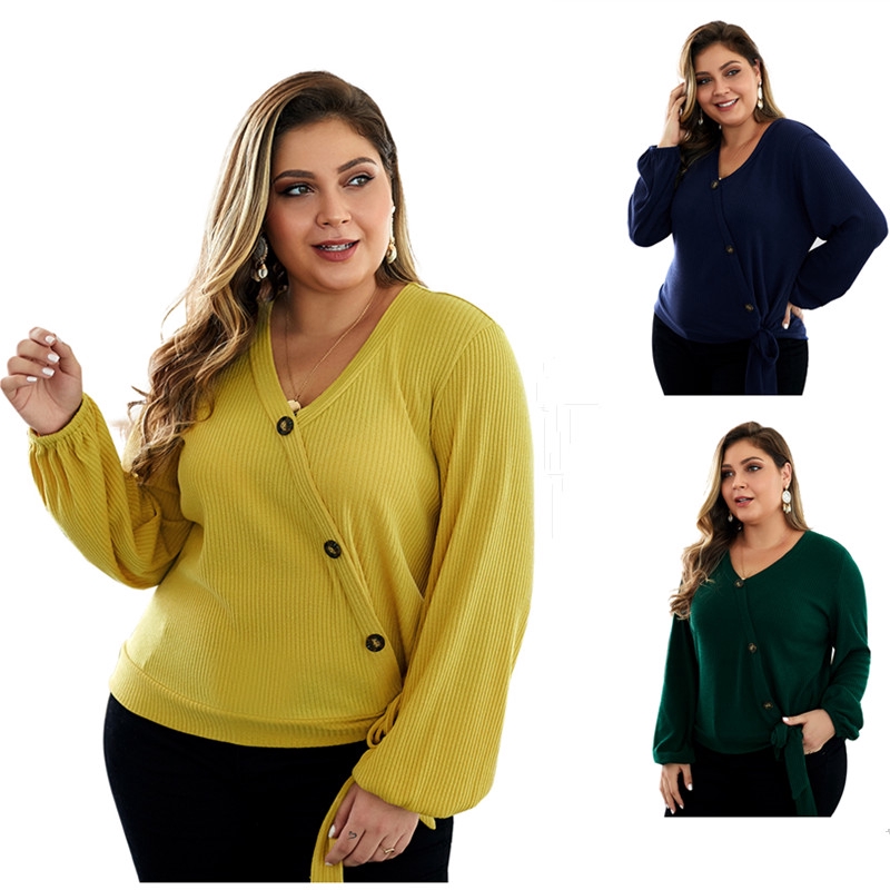  Plus  Size  Tops  Women s Long Sleeved Knitted Big Size  Baju  