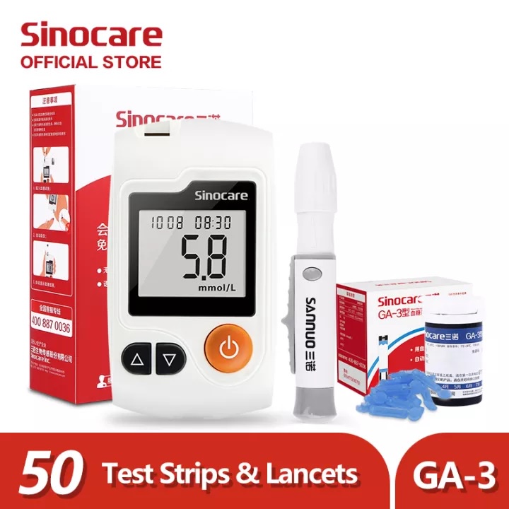 Sinocare GA-3 Blood Glucose Monitor with 50pcs Test Strips 50pcs ...