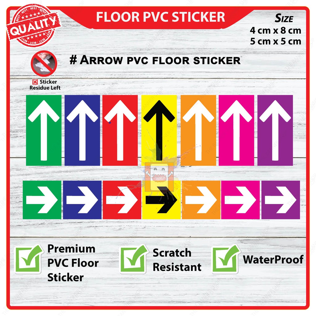 Waterproof Social Distancing Arrow Floor PVC Stickers Sharp Multi Colors Signs