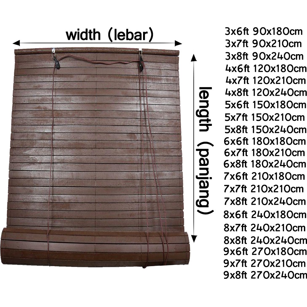 Wooden Blinds Outdoor '(W) x '(H) (Walnut), Bidai Kayu, 户外木帘 Shopee Malaysia