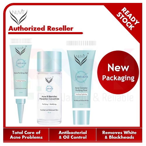 Nuvit Anti Acne Complete Set Acne Blemishes Prevention Concentrate Corrector Purifying Fluid Purifying Gel