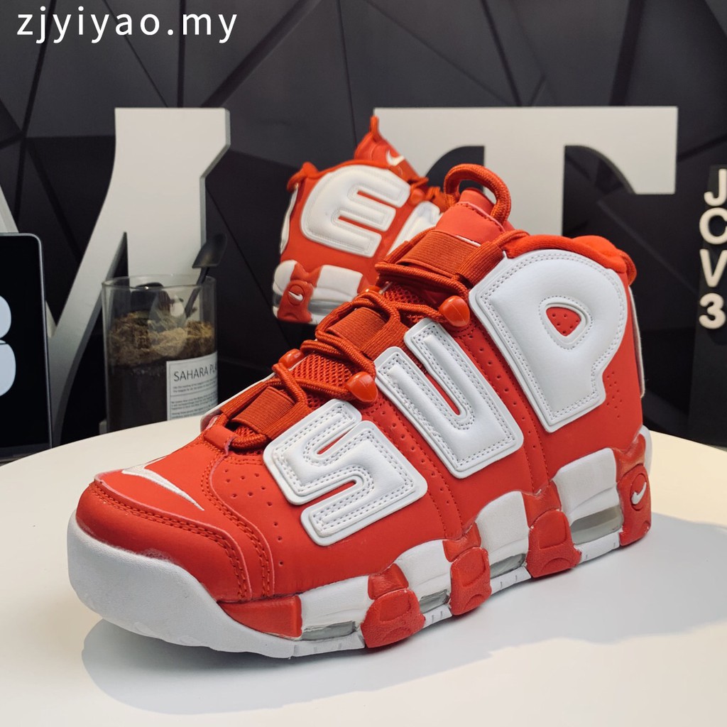 Ready Stock Nike Air More Uptempo Og Sup Eme Men Fashion Leather Sports Basketball Shoes Blue Red Shopee Malaysia