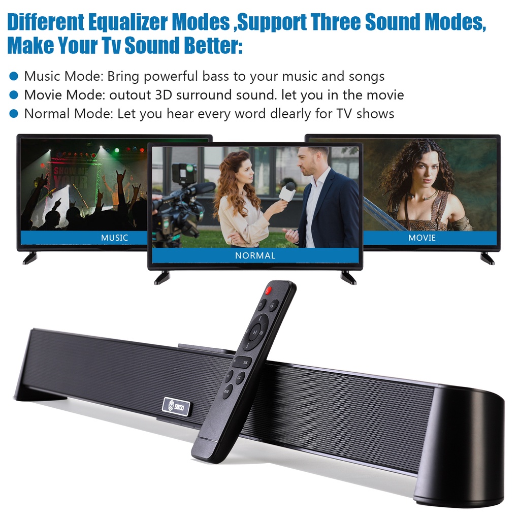 TV Speaker 40W Soundbar With Surround Sound Stereo Home Theater Subwoofer Wired Wireless Bluetooth