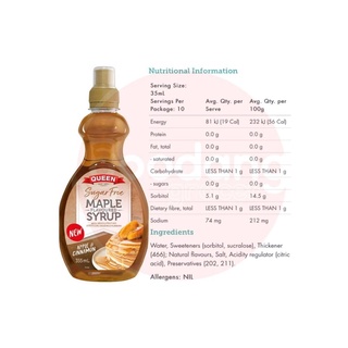 Queen Sugar Free Maple Flavoured Syrup Original/Apple cinnamon/ Vanilla ...