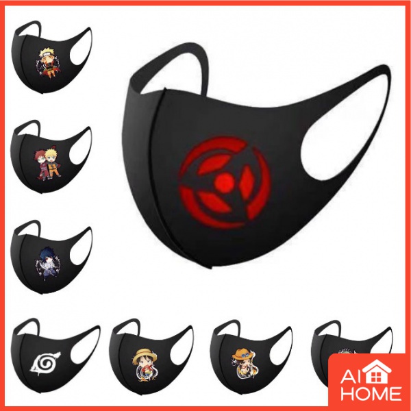 AI·HOME Naruto Face Shield Cover Mask Naruto Sasuke One Piece Japanese Anime Space Fiber Black Mask Kain Boleh Basuh Washable Reusable Dewasa Adult Women Men Hitam Black Lelaki Mas