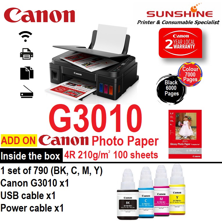 CANON G3010 3IN1 WIFI INKJET PRINTER REFILL INK SYSTEM G 3010 | Shopee ...