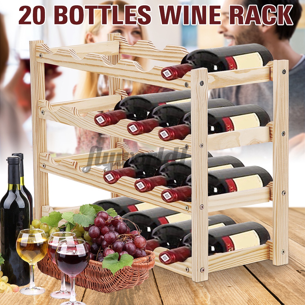 20 Bottle Shelf Wine Rack Holder Standing Holds Storage Fir Wood Cellar