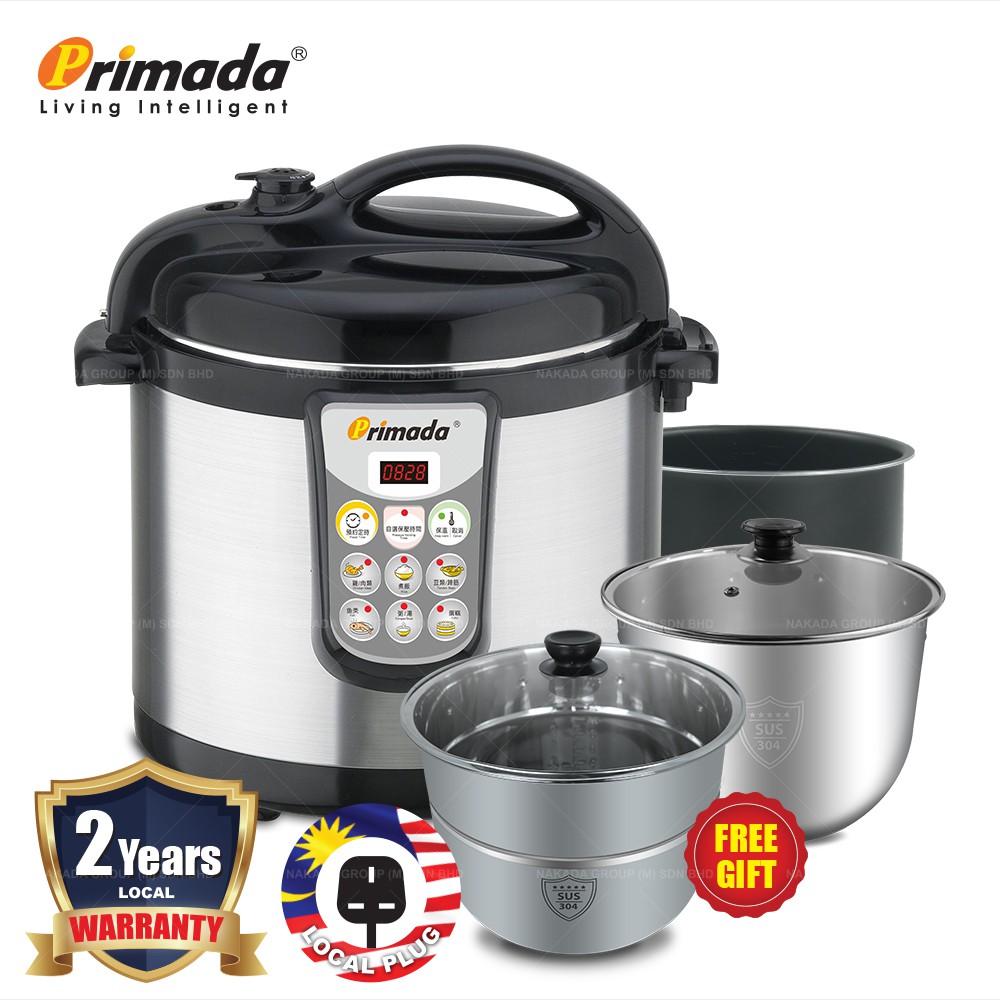 Primada 6 Liter Pressure Cooker PC6010 FREE 2 x Stainless Steel Pot