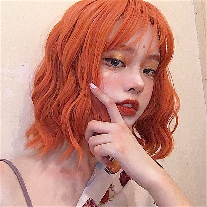 Yoyolala Orange Fringe Wig Woman Short Curly Hair Main Sowing