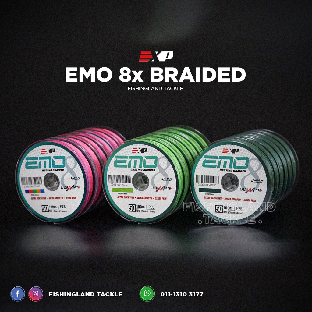 EXP EMO 8x Casting Braided | 100m 10lbs - 50lb | Ultra Sensitive Smooth Thin Strong Pe Multifilament Durable