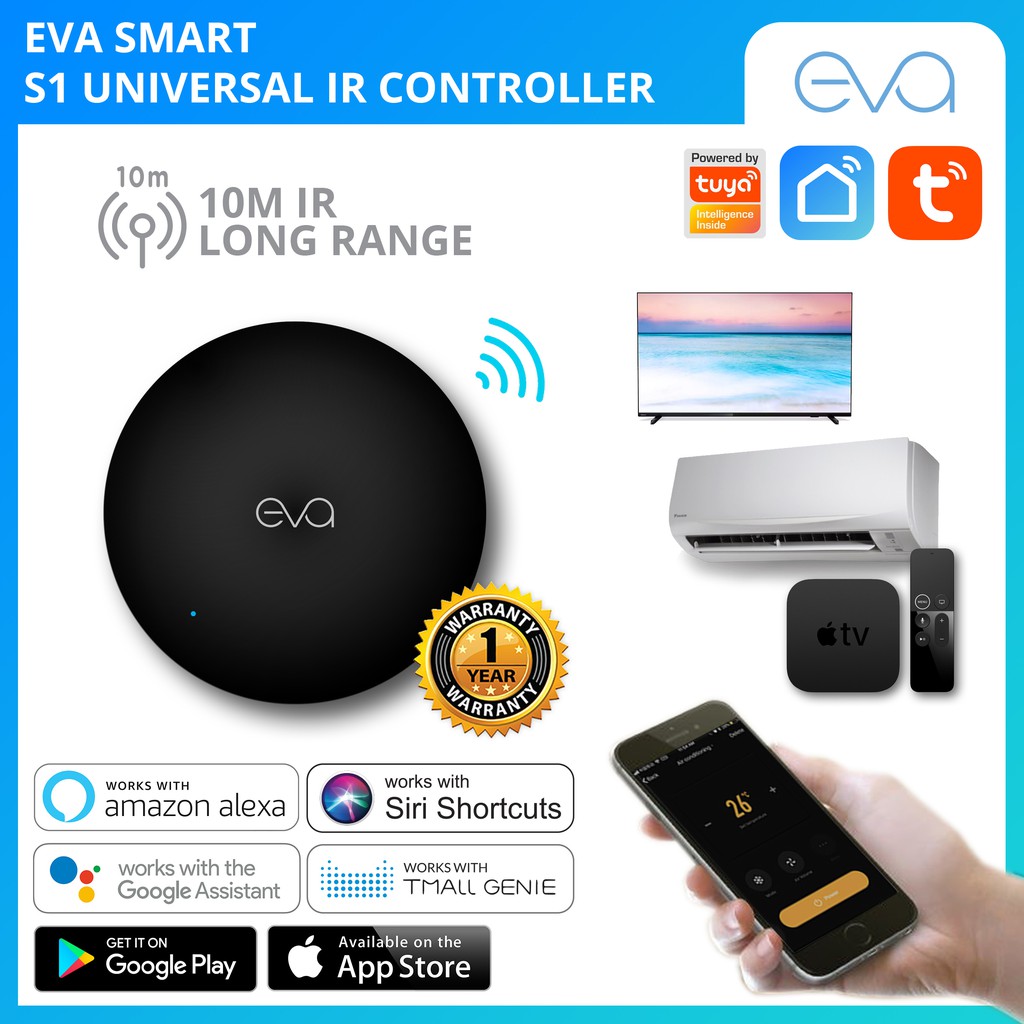 New Eva S1 Smart Universal Ir Controller 10m Long Range Tuya Smart Life App Works With Alexa Google Home Tmall Genie