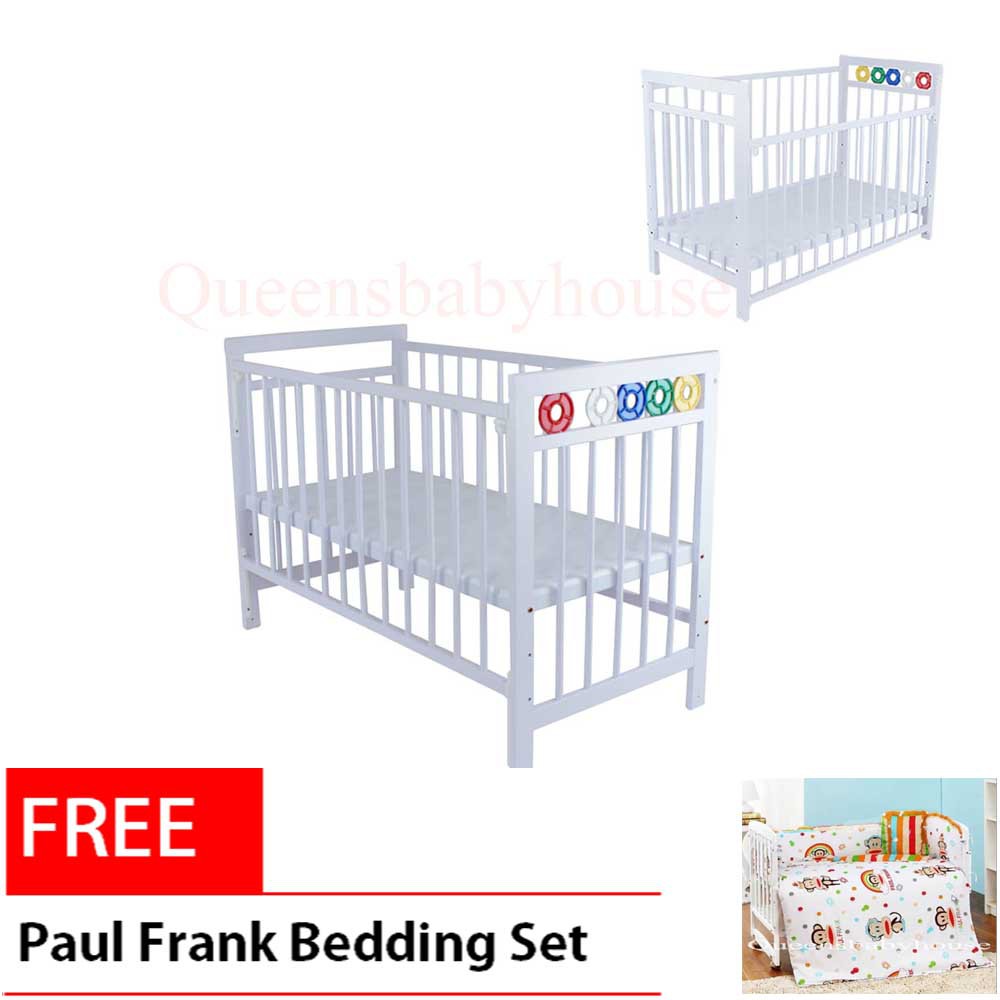 Royalcot R105 White Baby Cot Wooden Free Baby Bedding Paul Frank