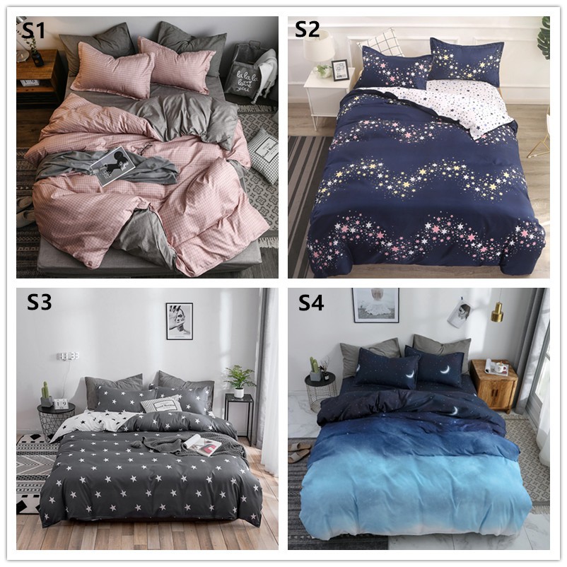 3 In 1 Single Stars Printed Fashion Cotton Duvet Cover Flat Sheet