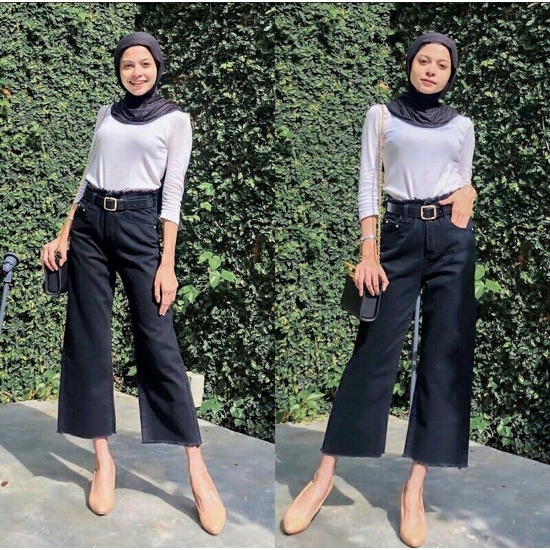 seluar perempuan palazzo denim jeans??women's denim palazzo jeans. |  Shopee Malaysia