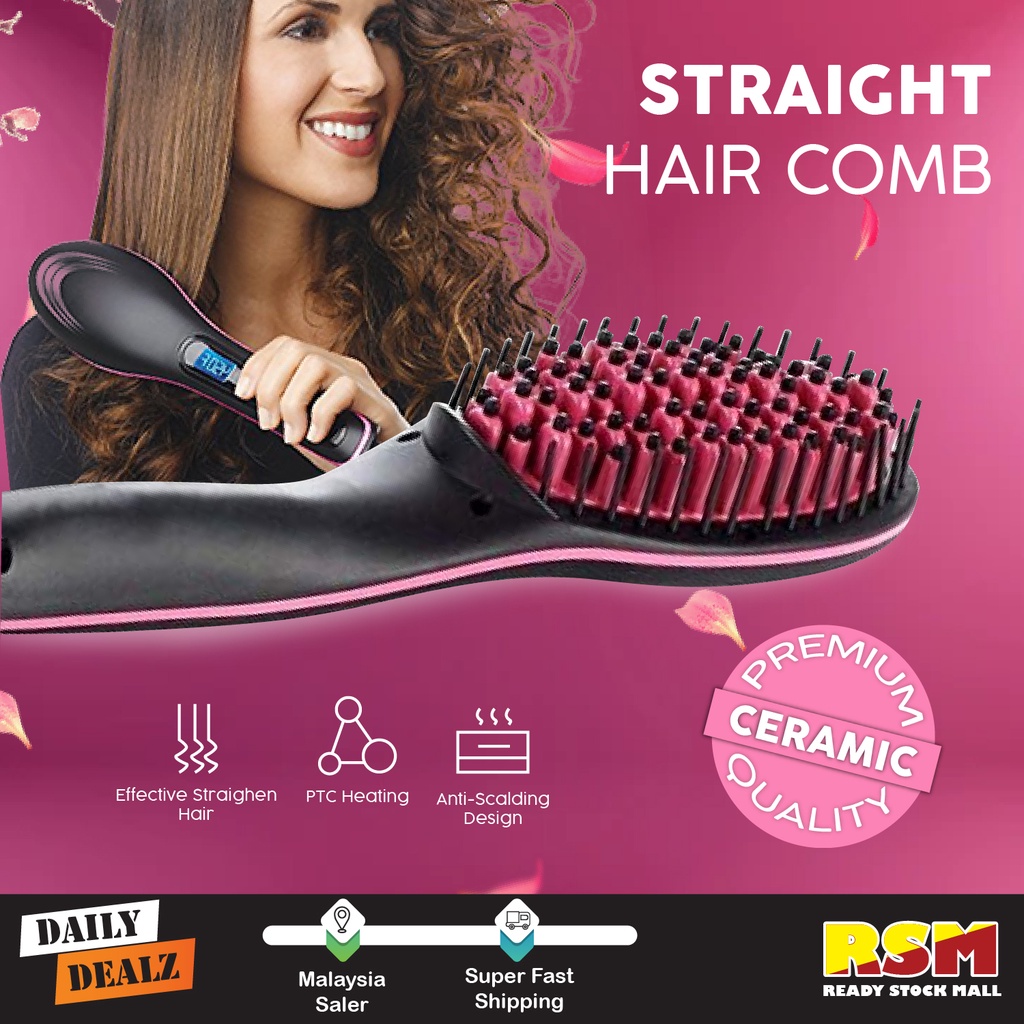 Electric Hair Iron Straightener Hair Straightening Brush with Temperature LCD Display / Sikat Pelurus Rambut