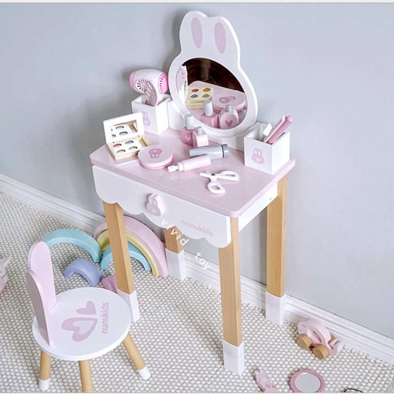 Mirror Makeup Dressing Girls Toy Table, Toy Vanity Table Wooden