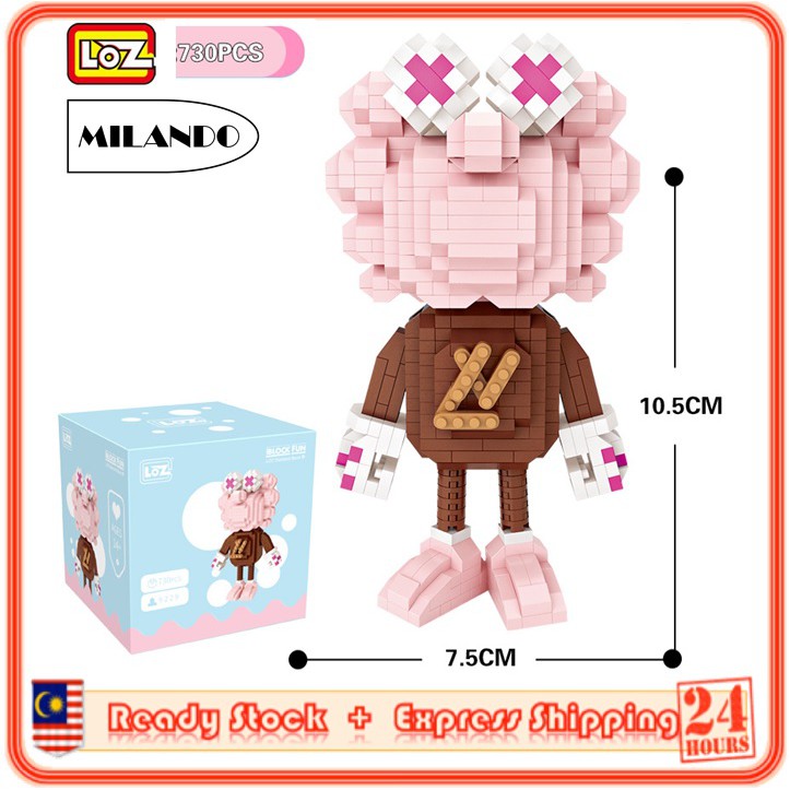 (730 Pcs) LOZ BRICK Kaws Pink Building Block Creative Kid Puzzle Trend Toys Cute Animal (LOZ 9229)