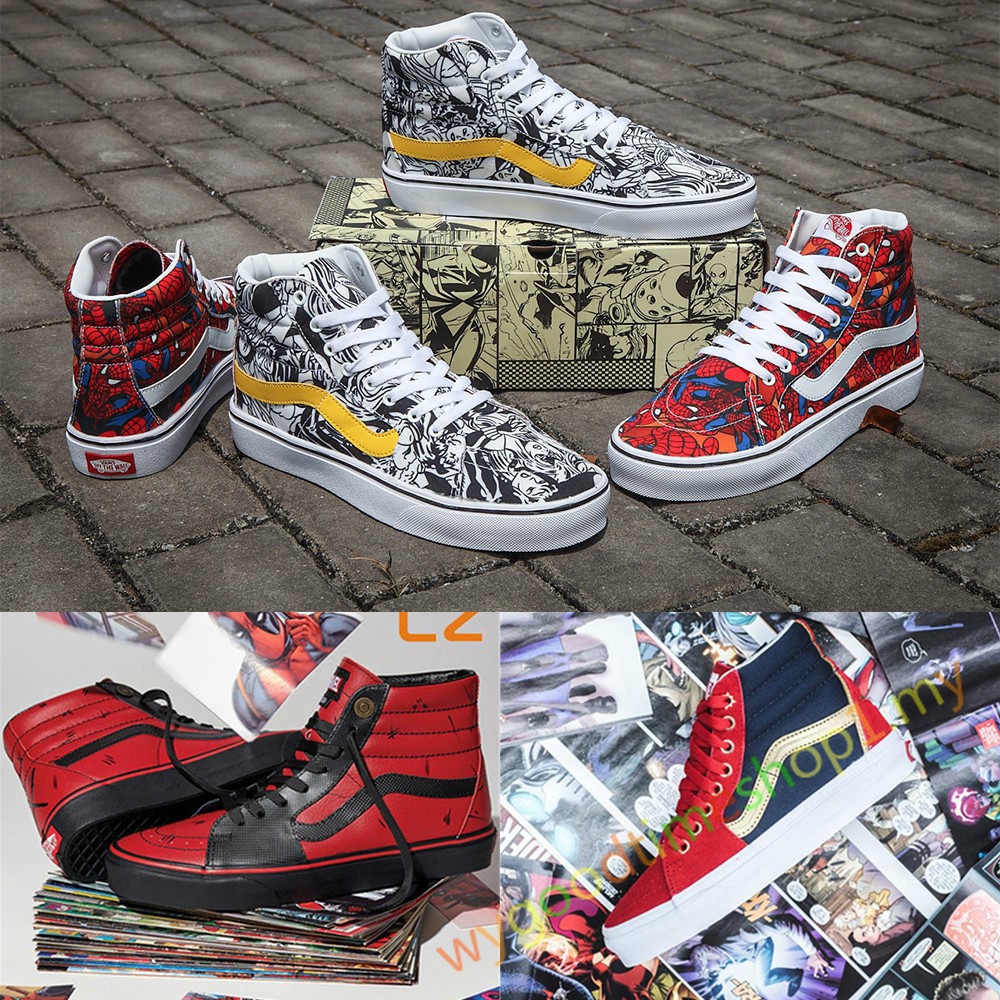 Vans x Marvel Spiderman Deadpool Captain Marvel Sk8-Hi Shoes Canvas Slip-On  | Shopee Malaysia