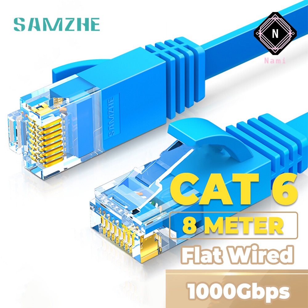 SAMZHE 5 - 10 Meter CAT6 Flat Ethernet RJ45 Lan Cable Networking Ethernet Patch Network Cable For PC Router Laptop SZ6