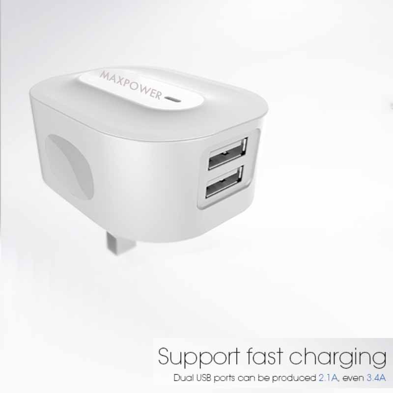 [Local Seller] Max power. UK Plug Dual Port Charger Fast Charge Charger  2.4A DUAL Port Travel Charger