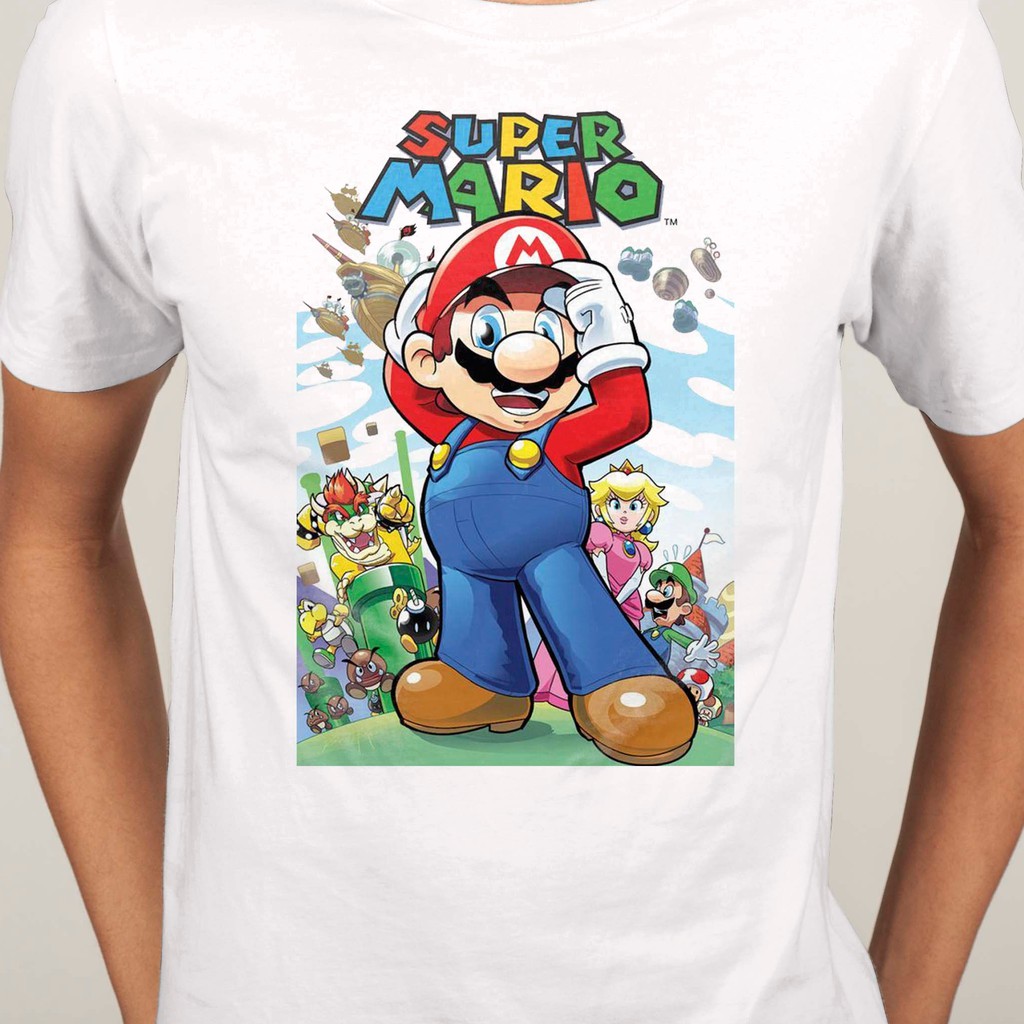 Gaming age Mario Bros Short Tshirt Cartoon Sleeve Retro Official years Tee Luigi 