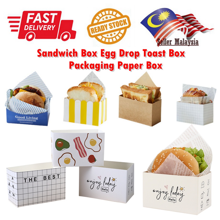 Sandwich Paper Box 50pcs Kotak Bekas Roti / Toast Box / Burger Box / Sandwich Paper Box/ Sandwich Box Egg Drop 三明治盒