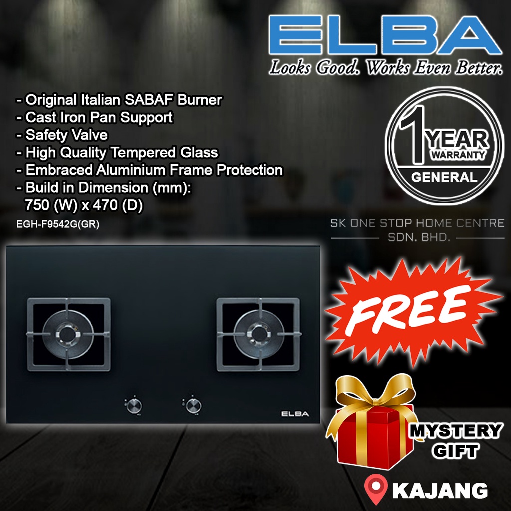ELBA EGHF9542G(GR) 5.0kW 2 Burner Built In Glass Hob / Gas Stoves