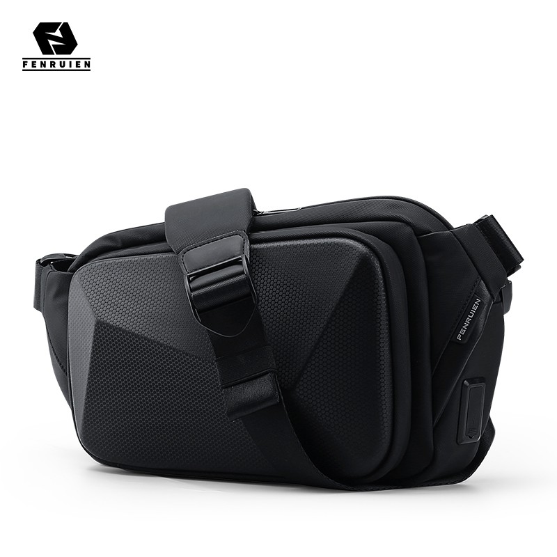Fenruien Men's Waterproof USB Oxford Crossbody Bag Antitheft Shoulder