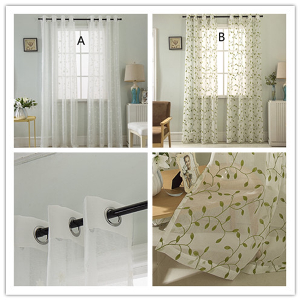 Jinyahome 1pc Half Shading Fresh Vine Print Pattern Voile Curtain