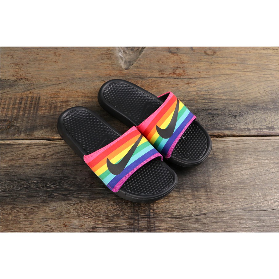 nike rainbow slippers