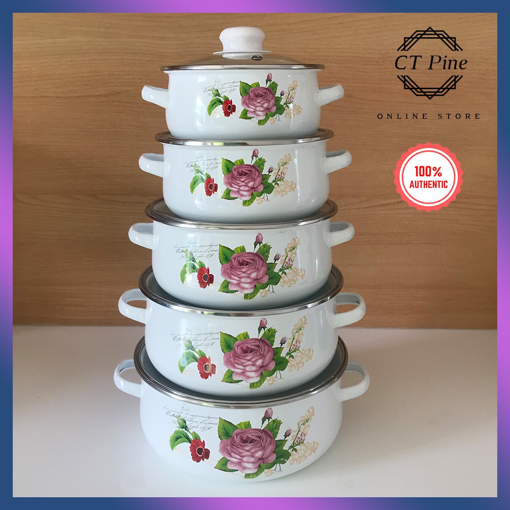 Enamel 5 beradik [Love Letter] / 10pcs set Cookware with Glass Lids