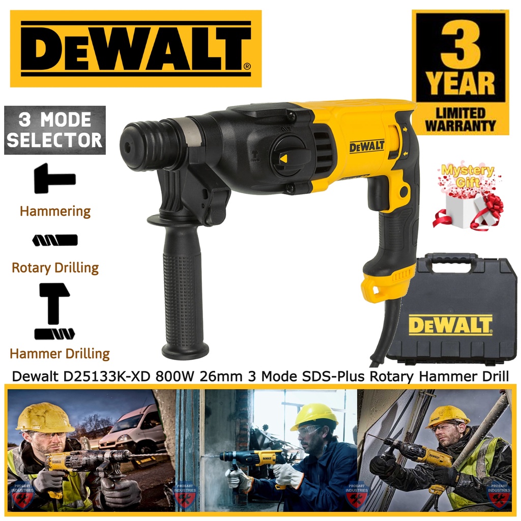 Dewalt D25133KXD 800W 26mm 3 Mode SDS Plus Rotary Hammer Drill