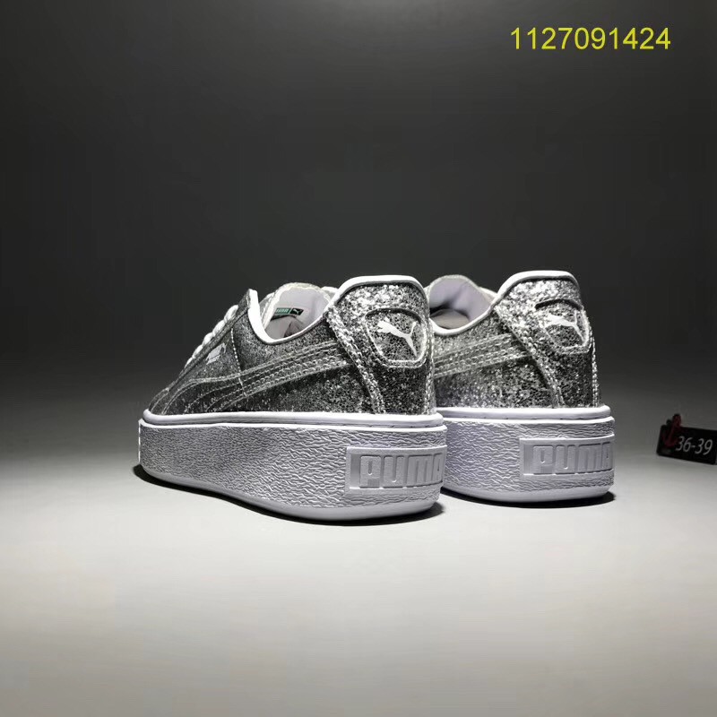 puma basket platform glitter silver