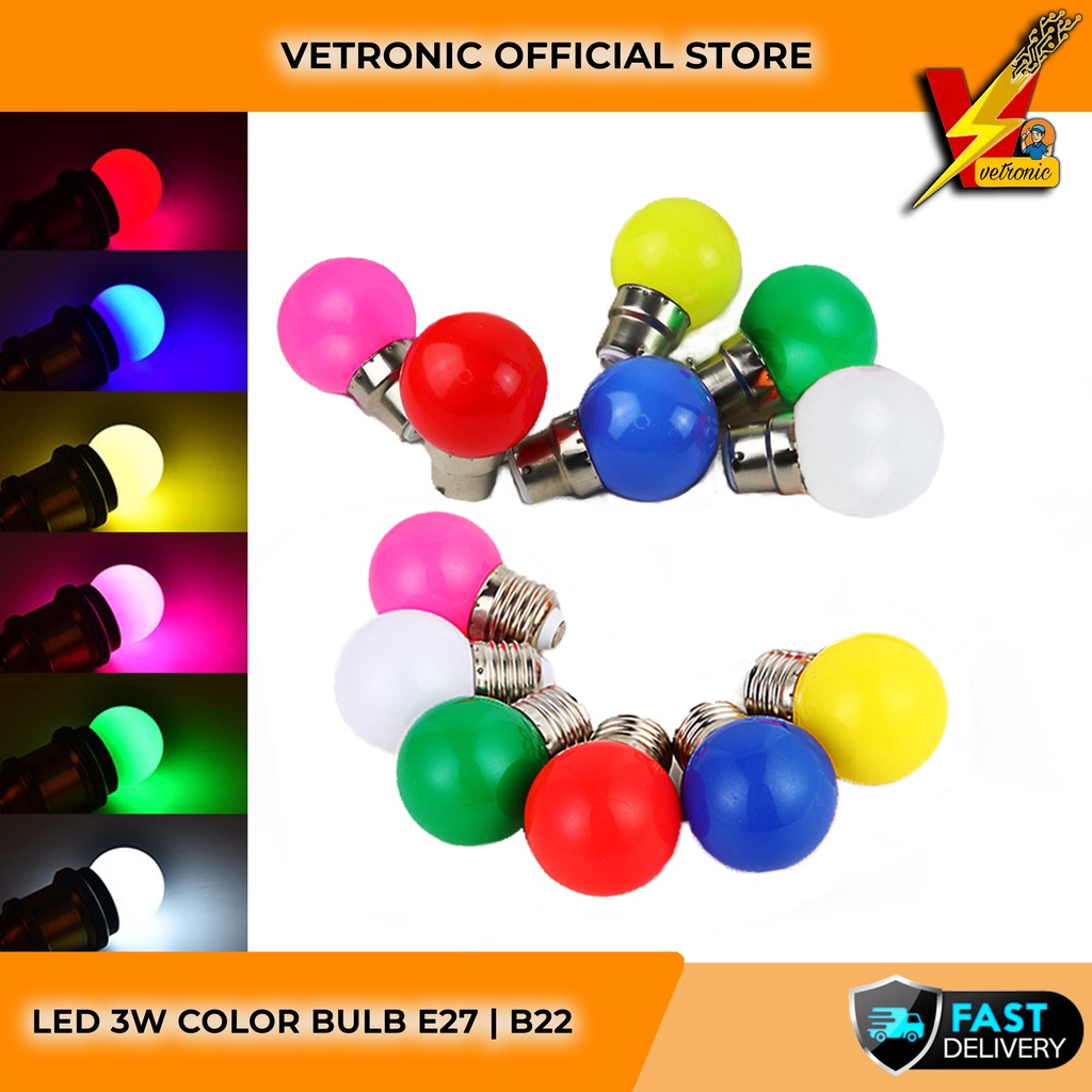 Lampu Raya LED Light Bulb LED PING PONG BULB LAMP CLEAR / WARM WHITE / COLOUR ( E27/B22) BASE