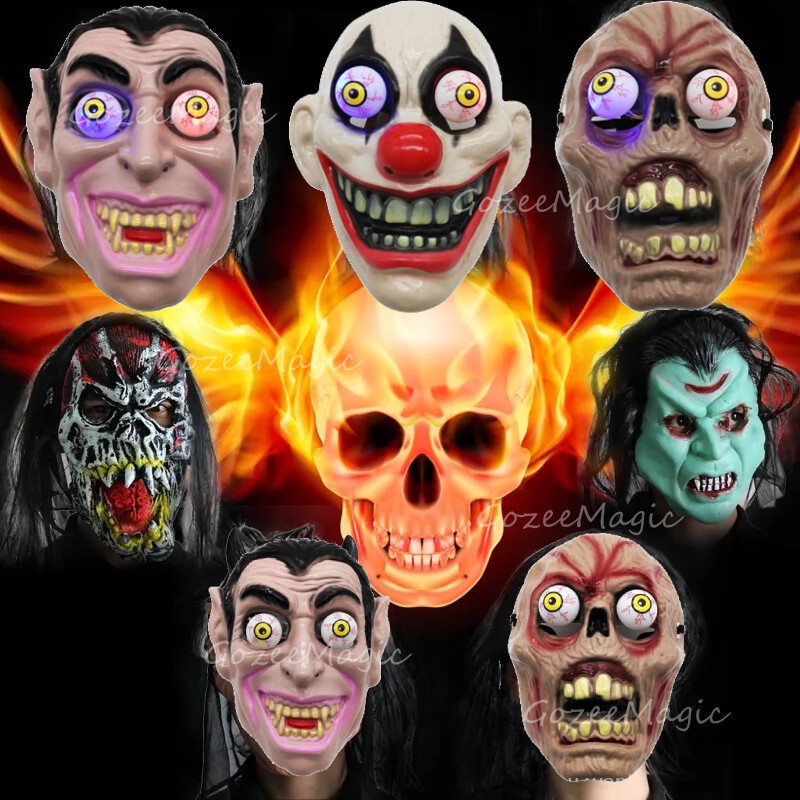 Halloween Scary Zombie Clown Horror Ghost Mask Breathable Lights Skull Masks Cosplay Costume Haunted House Prop