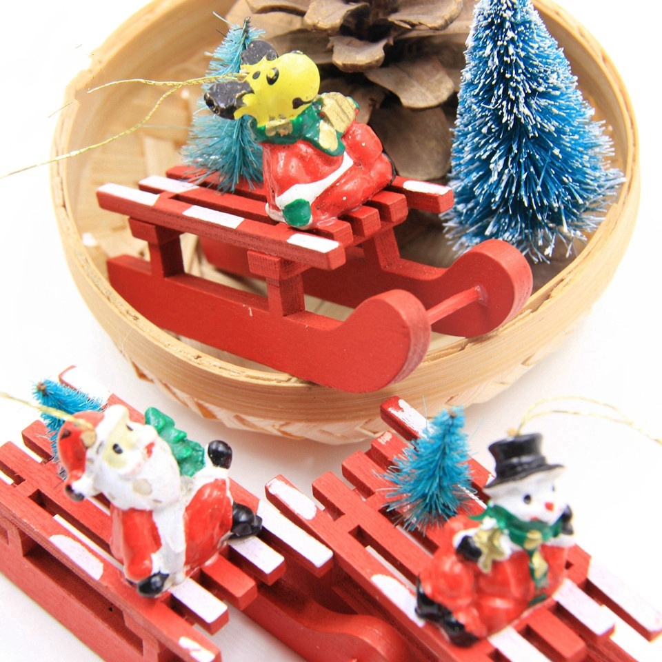 Wooden Sled Diy Christmas Pendants Decoration Wood Crafts