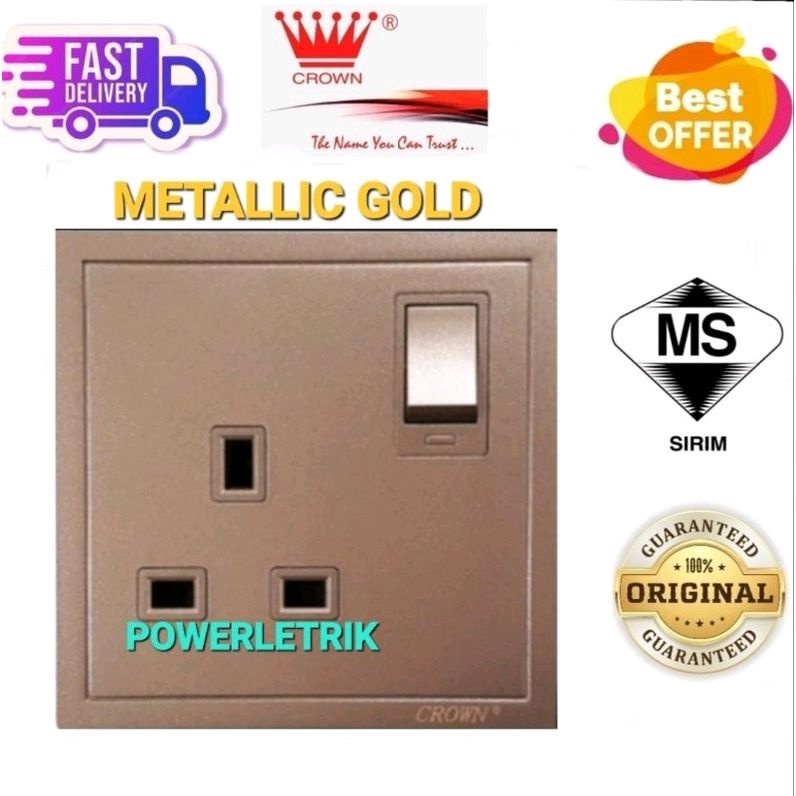 ♥NEW MODEL♥ CROWN CM SERIES 13A SWITCH SOCKET OUTLET (METALLIC GOLD) WITH SIRIM APPROVED