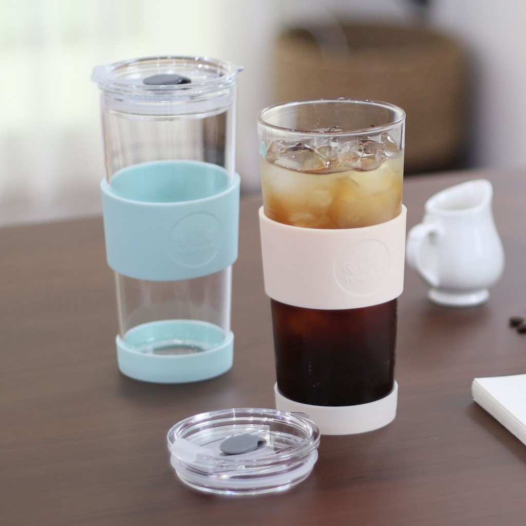 Teaboco:(Tumbler Only)Eco-Friendly Reusable Glass Tumbler - 24oz BPA FREE Bottle with Leak-Proof Lid and Silicone Sleeve for Water, Juice, Smoothies, Bubble Milk Tea and Coffee Cup