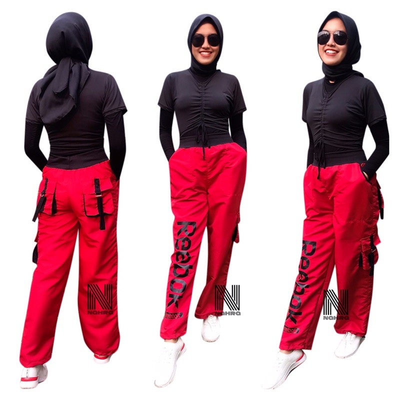 MERAH Cargo Parachute/Rbk Red Parachute cargo Pants/Parachute training