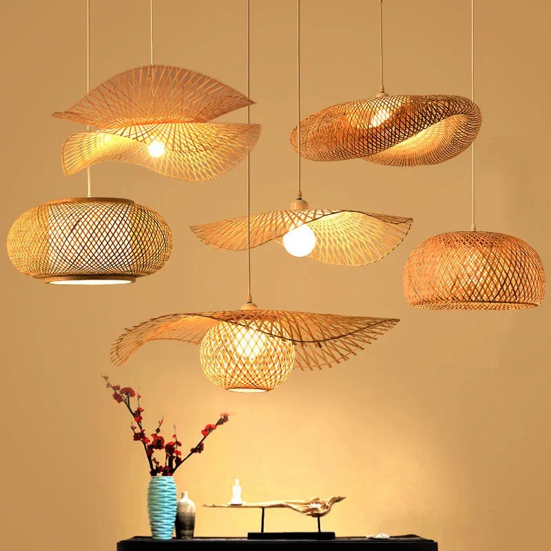 【Free Shipping】Japanese Bamboo Lantern Pendant Light Restaurant Rattan Lamp Chandelier Ceiling Light Restoran Hanging Lamp Lampu Hiasan Gantung Siling Meja Makan