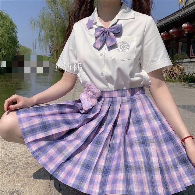 水中月jk制服韩版百搭短袖白衬衫女梦幻学院风百褶短裙套装女wan Shopee Malaysia