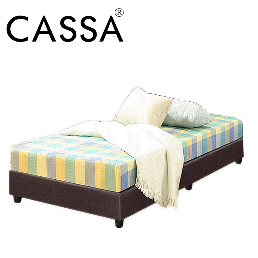 Cassa [Super Single Size] Rocher PU Heavy Duty Divan Bed Only (Dark Brown/White) - Wood Structure