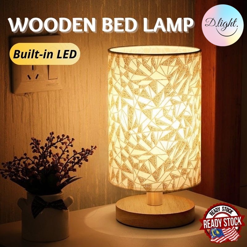 Cylindrical Solid Wood Table Lamp LED Bed Night Light Lampu Tidur Bilik Meja Katil Bedside Muji Deco