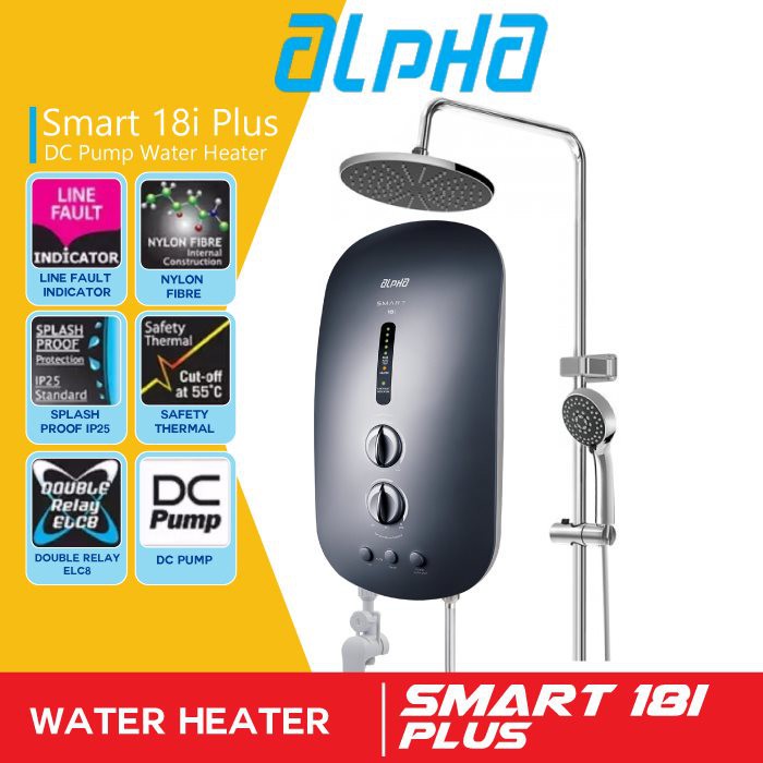 Alpha Water Heater Smart 18i Plus Rain Shower - Metal Black | Shopee ...