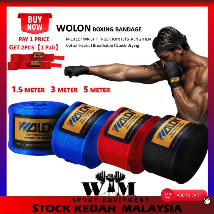 【WM GYM】[2Pcs/Pack] Boxing Hand Wrap Wraps MMA Muay Thai Kick Boxing Handwrap For Training Bandages 5M 武术拳击泰绑手